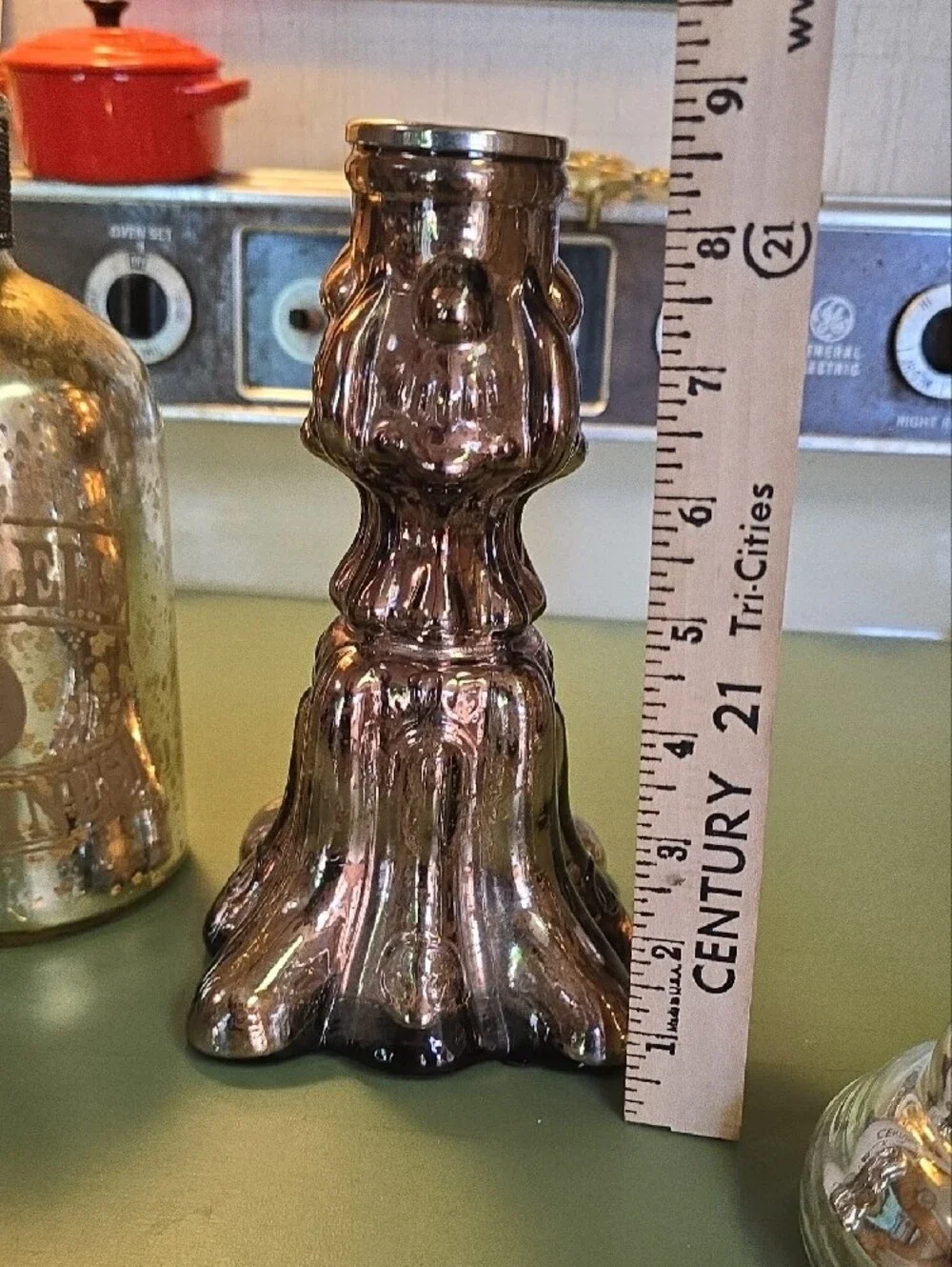 Mercury Glass Lot- 3 Candle Holders, 1 Pillar Stand And 2 Stick